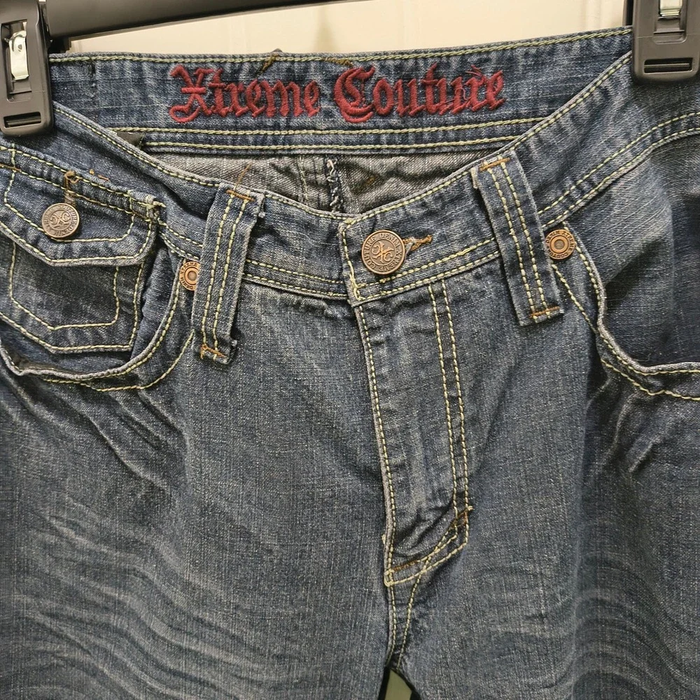 Xtreme Couture Affliction Mens Blue Studded Cross Straight Leg Jeans Y2K MMA